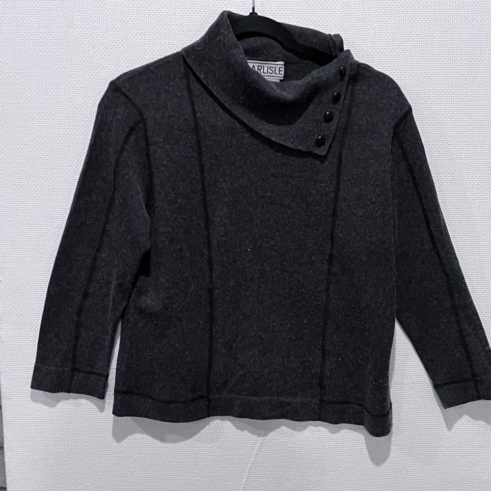 CARLISLE Charcoal Gray Silk Cashmere Blend Mock Neck Sweater Top Size L - Picture 1 of 7